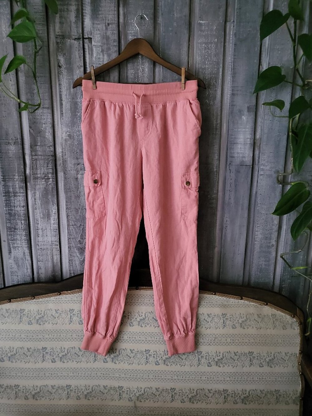 Forever 21 Pink Linen Rayon Blend Cargo Jogger Pants M
